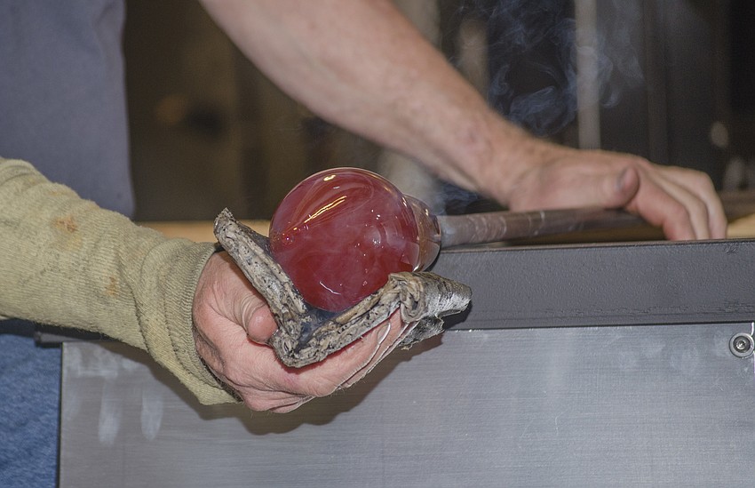Richard Royal performs the inaugural glass blowing demonstration at the Basch Visual Arts Center.
