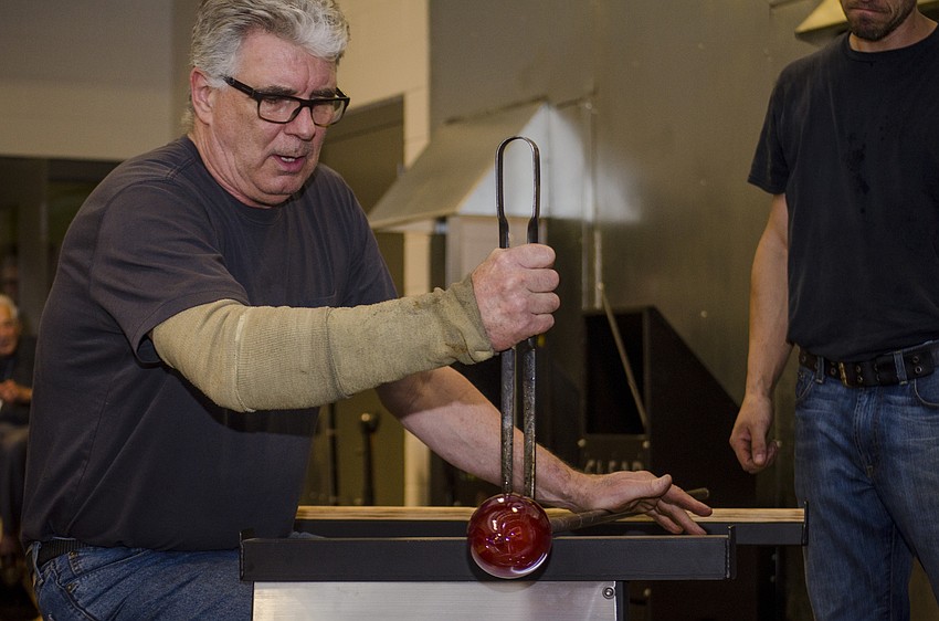 Richard Royal performs the inaugural glass blowing demonstration at the Basch Visual Arts Center.
