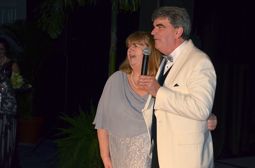 Ms. Joanna Johnson is recognized  on March 11 at The Ritz-Carlton, Sarasota by Head of School David Mahler for her 25 years of service to The Out-Of-Door Academy.