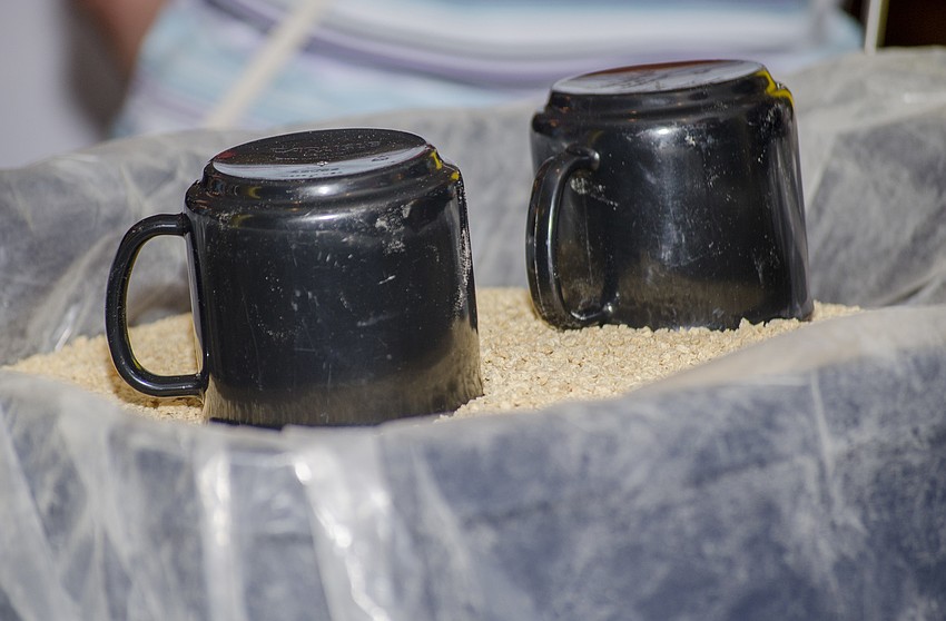 Volunteers assembled meals out of soy protein, rice and dehydrated vegetables.