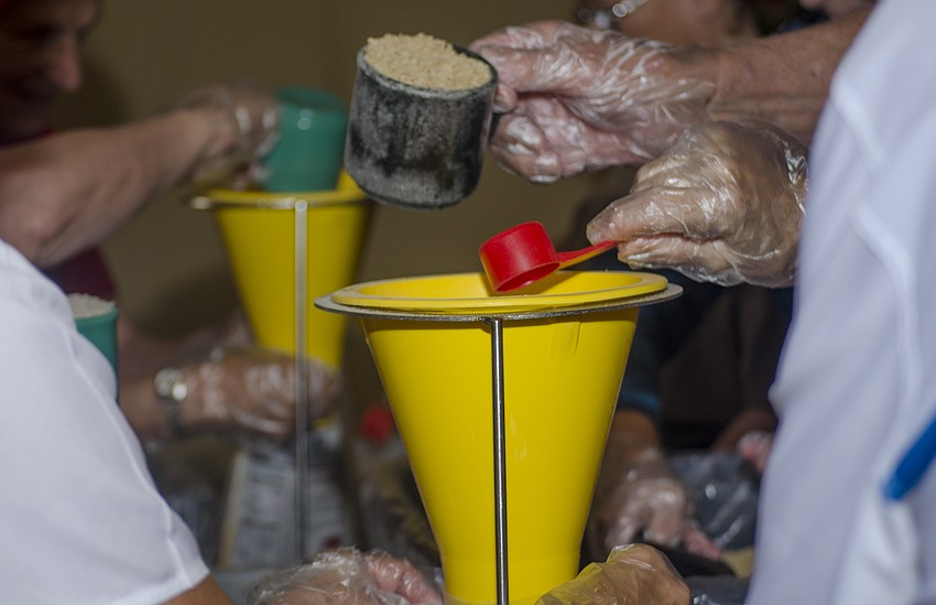 Parishioners assembled meals at St. Boniface Church.