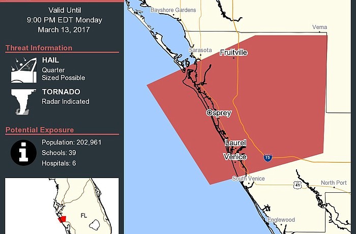 The Tampa Bay office of the National Weather Service posted this map of the area that could be impacted by the storm on Twitter.