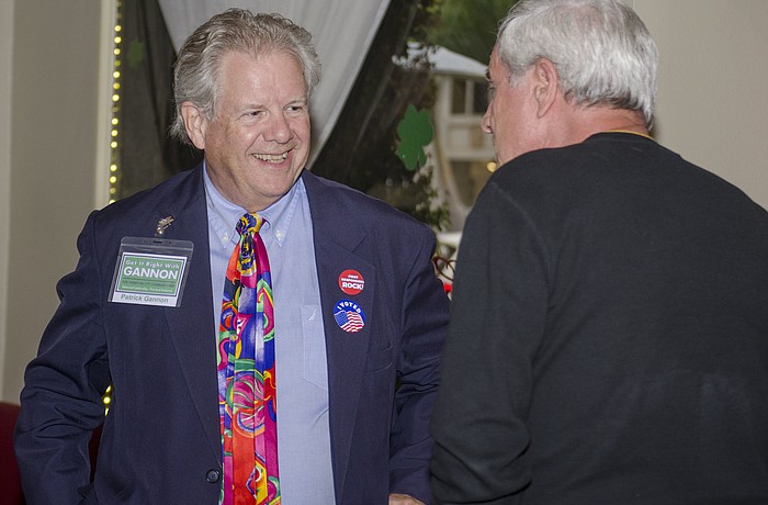 Patrick Gannon welcomes supporters to his watch party at Clasico Cafe Bar in downtown Sarasota.
