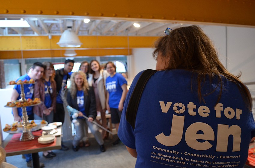 Jen Ahearn-Koch’s campaign team poses for a picture Tuesday at Lolita Tartine.