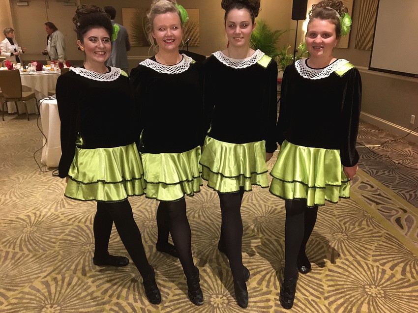 Irish dancers Stephanie Lovetere, Savanna Stone, Jennifer Blackburn and Emma Harting