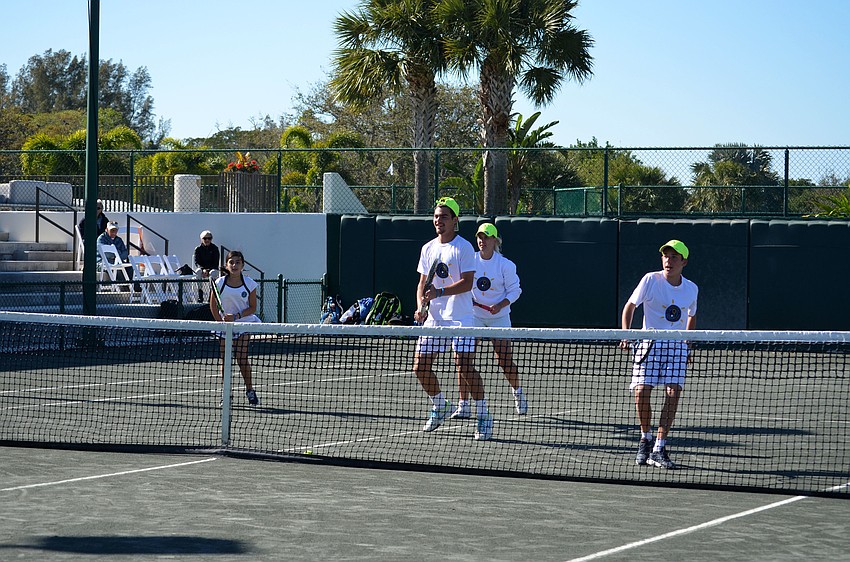 The four tennis players ran through various drills with coach Noam Yitzhaki during the exhibition.
