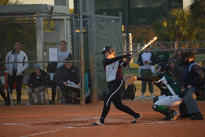 Braden River'  s Emma Arnold takes a big cut.