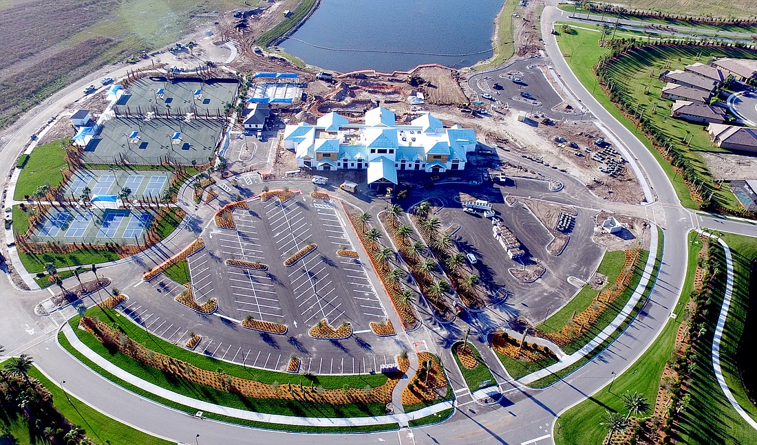 This aerial photograph shows construction of the new multi-million dollar amenity center, expected to open in late 2017. Courtesy image.