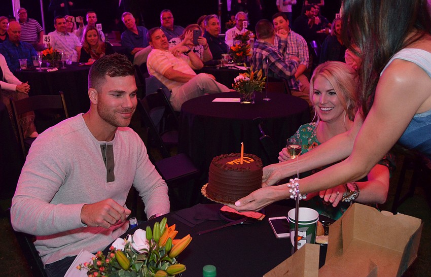 Baltimore Orioles player Chris Davis celebrated his birthday at Nashville' s Music Row Comes to the Ballpark on March 17 at Ed Smith Stadium.
