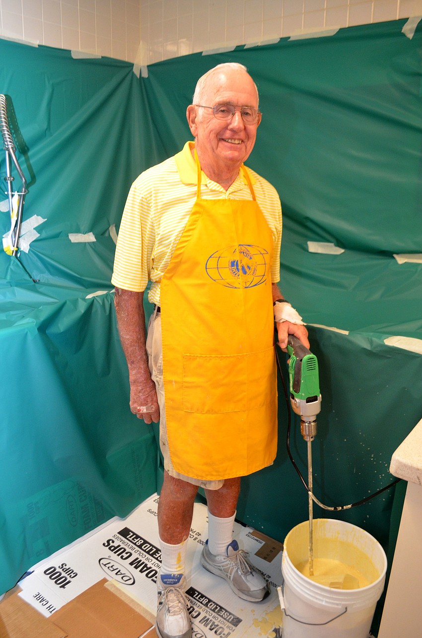 Cash Register mixes the pancake batter at the 2017 Kiwanis Club pancake breakfast.