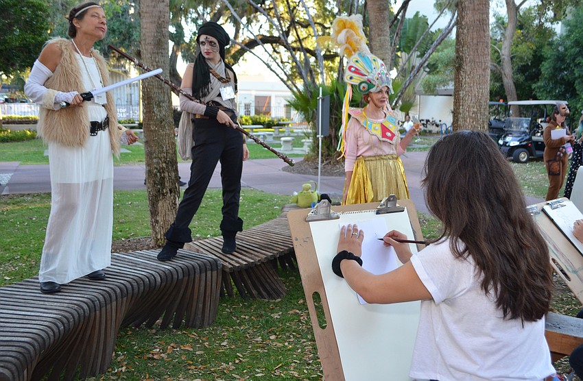 Ringling College of Art and Design student Gina Caldwell does a live sketch at An Evening at the Avant-Garde on March 18 at Ringling College of Art and Design.