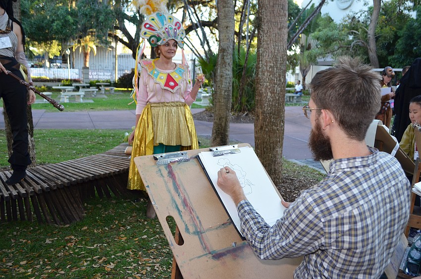 Ringling College of Art and Design student Robert Goethe does a live sketch at An Evening at the Avant-Garde on March 18 at Ringling College of Art and Design.