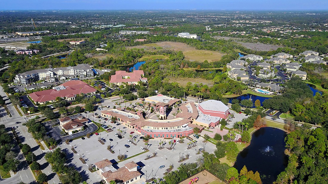 Aerial photographs better show prospective buyers the plaza&#39; s location and proximity to other Lakewood Ranch amenities and residences,  said Helen Frudakis, listing agent for San Marco Plaza&#39; s anchor space. Courtesy image.