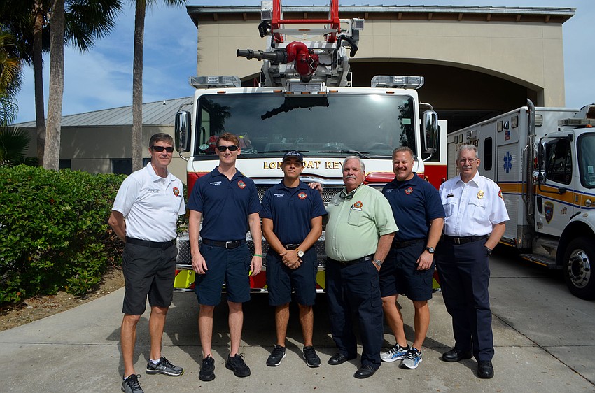 Longboat Key firefighters Mark Fultz, Daniel Heath, Josh Falcon, Lou Gagliardi, Ron Kroper and Chris Krajic