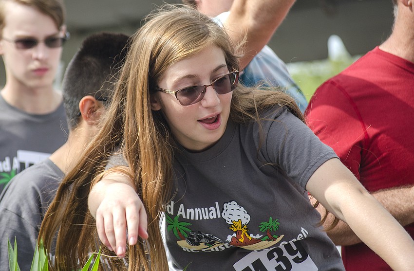 Gabriella Gentile directs her team member through the blind course.