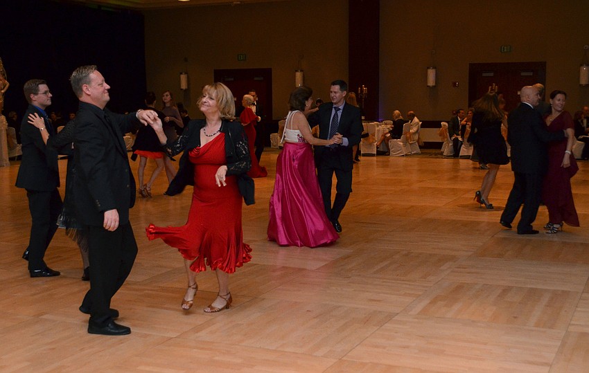 Several ballroom dresses by WE Design were on display at Sarasota Challenge on March 26 at Hyatt Regency Sarasota.