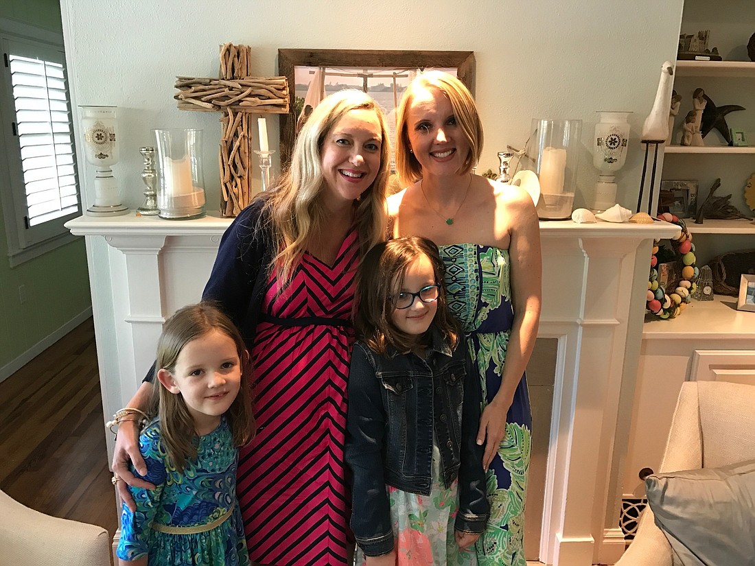 Brigid Saah and Jessica Hays with their daughters, TK and TK at the shower on March 26 at the home of Beth Karins. Photo courtesy of Jessica Hays