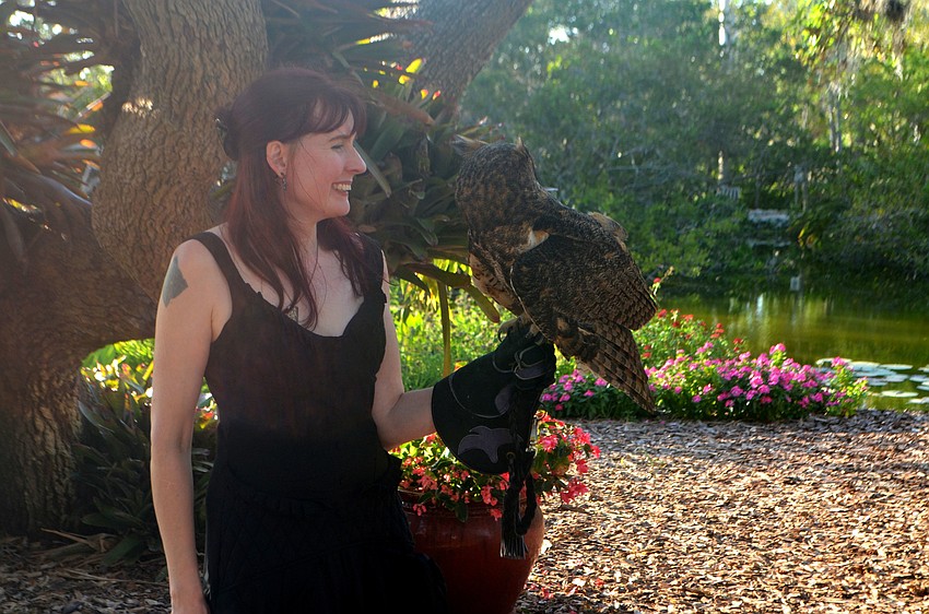 Tara Morningstar with Gatsby the great-horned owl
