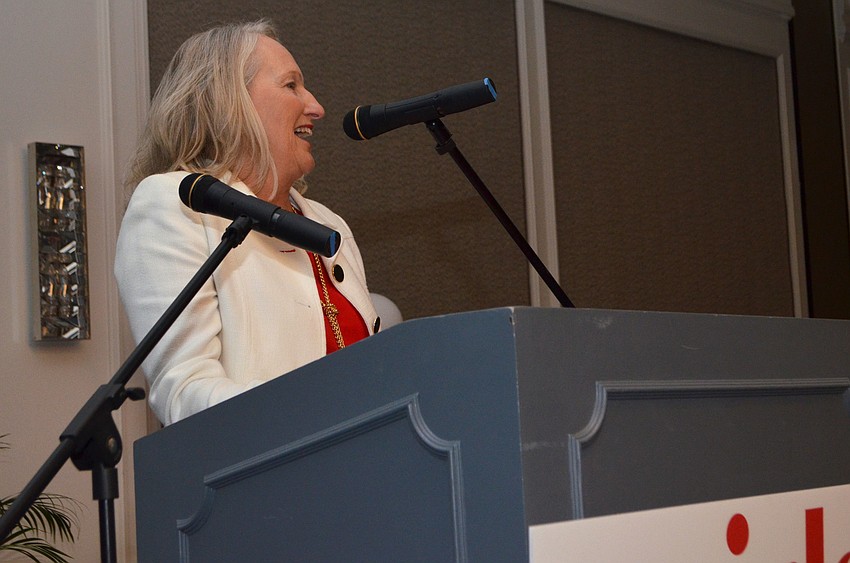 Visionary Award winner Kim Cornetet gives her acceptance speech at the 29th Annual Girls Inc. Celebration Luncheon: Girl Power on March 31 at The Ritz-Carlton, Sarasota.