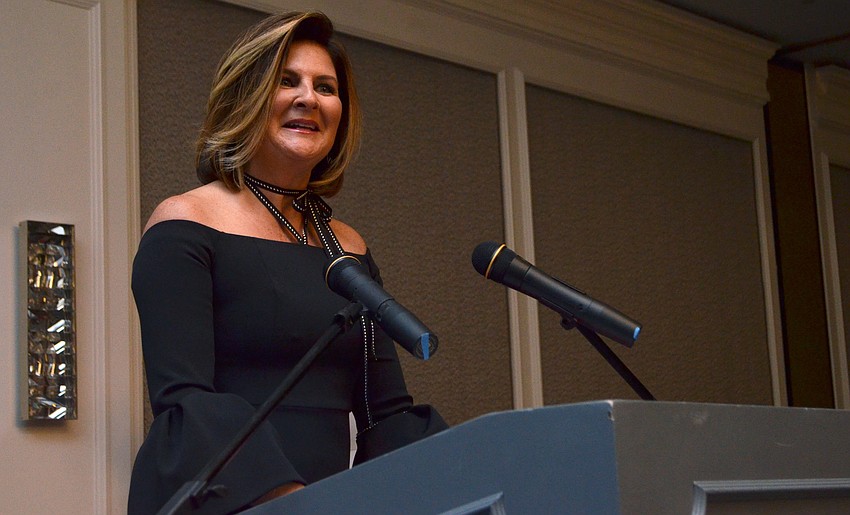 She Knows Where She’s Going award winner Dr. Karen Hamad gives her acceptance speech at the 29th Annual Girls Inc. Celebration Luncheon: Girl Power on March 31 at The Ritz-Carlton, Sarasota.