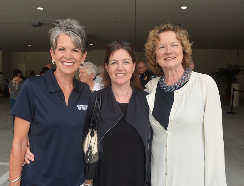 Sally Schule, director of community engagement for the Sarasota Memorial Healthcare Foundation, yoga therapist Paula Morris and Deb Coleman of the Sarasota Memorial Healthcare Foundation