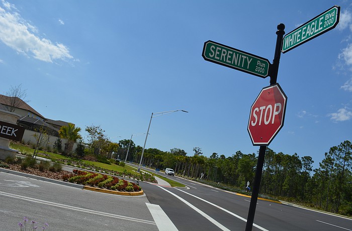 Northbound White Eagle Boulevard is closed just north of Serenity Creek. The road will not connect to StateRoad 64 until the Florida Department of Transportation builds a roundabout there.