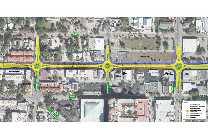 One proposal calls for reducing Fruitville to a two-lane road between Lemon and Cocoanut avenues, with roundabouts at those two intersections as well as at Central Avenue.