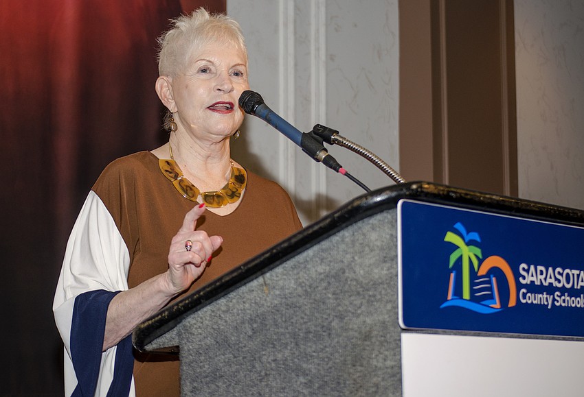 Sarasota County School Board Chairwoman Caroline Zucker speaks on the importance of teachers in Sarasota County.