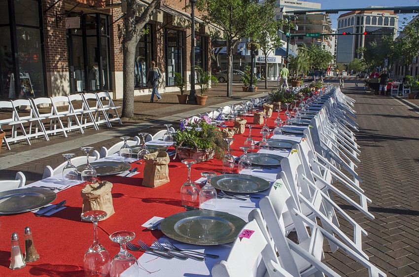 Guests took their seat at a 200-person table for Banquet on the Block  on April 6 on Lemon Avenue.