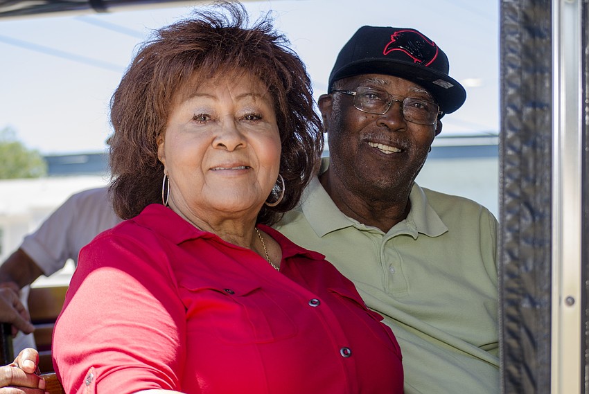 Dorothy and Eddie Rainey wait to take a trolley tour around Newtown.