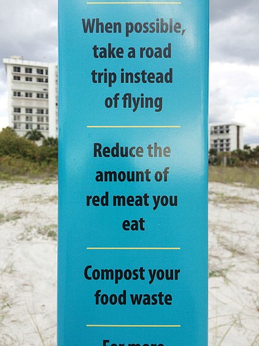 These are just three of the thinly veiled environmental messages on the cityâ€™s sea level-rising sign at Lido Key Beach.