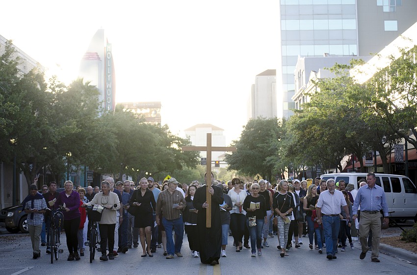 The processional started at Regal Hollywood Stadium 20 on Main Street and ended at Church of the Redeemer.