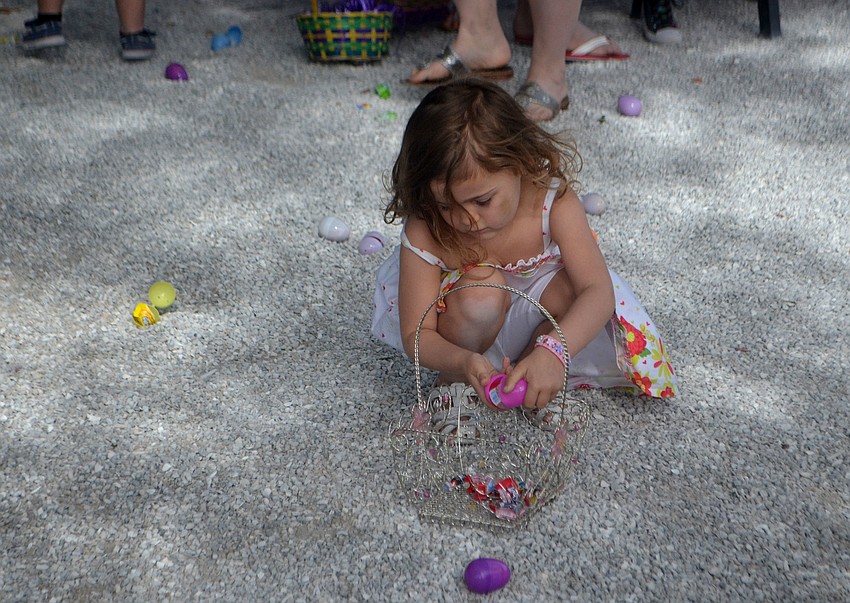Ella Bourgoing picks up Easter eggs at Mar Vista on April 15.