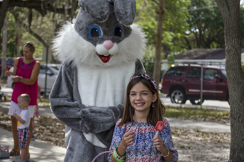 Angelena Campbell poses with the Easter bunny.