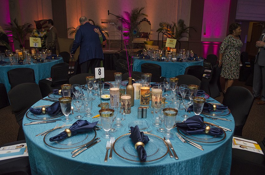 Organizers adorned the Michael’s On East ballroom with Egyptian-themed decor in celebration of Renee Hamad at the Sertoma Sarasota Celebrity Roast on April 18 at Michael’s On East.