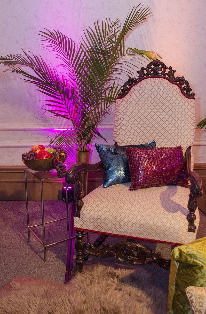 Organizers adorned the Michael’s On East ballroom with Egyptian-themed decor such as this throne in celebration of Renee Hamad at the Sertoma Sarasota Celebrity Roast on April 18 at Michael’s On East.