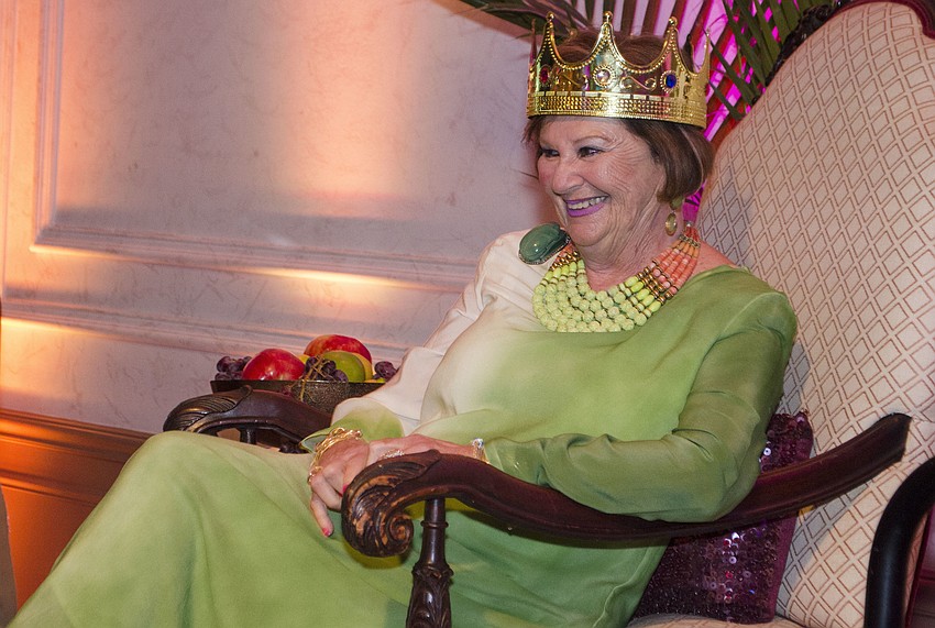 Renee Hamad laughs after taking a seat at her throne (with her crown) at the Sertoma Sarasota Celebrity Roast on April 18 at Michael’s On East.