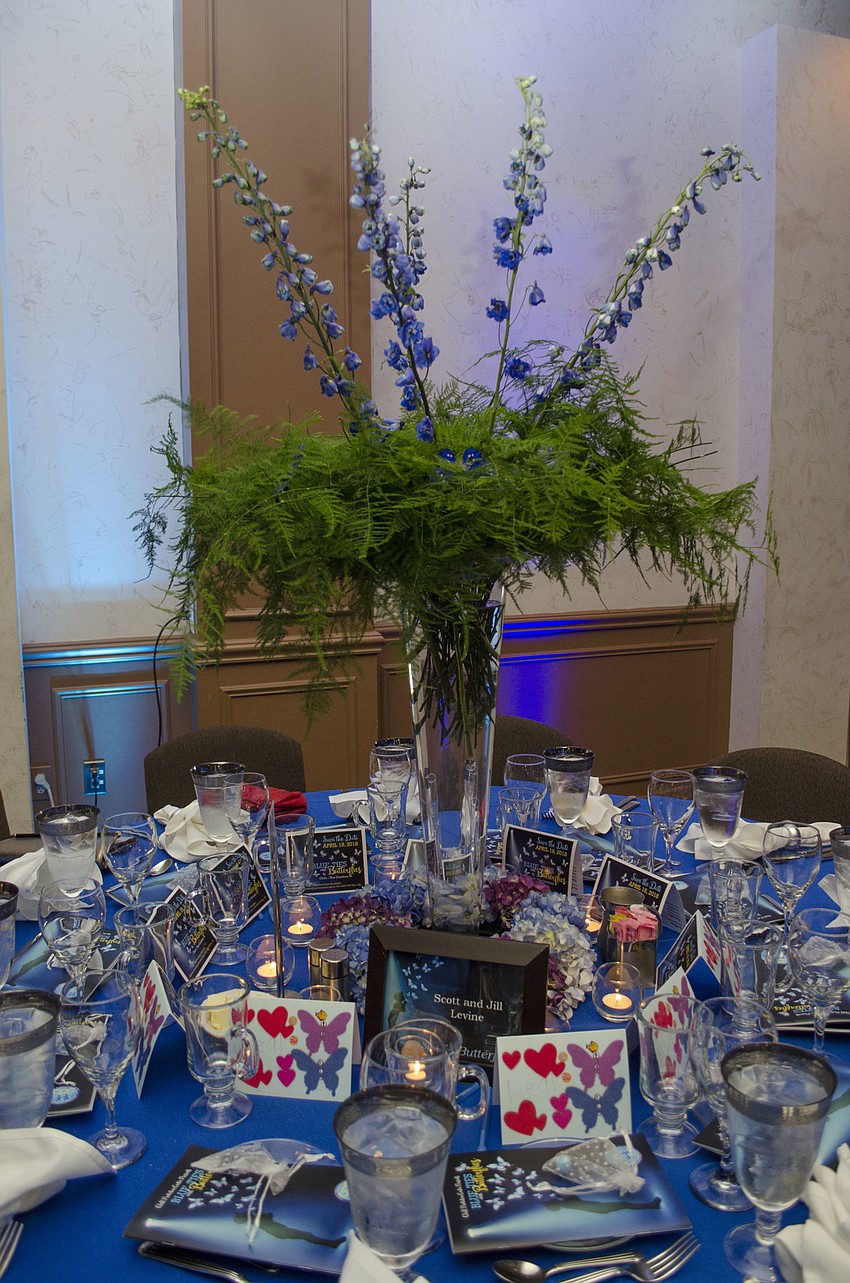 Organizers adorned the ballroom with blue hues and butterfly decor for Blue Ties and Butterflies on April 19 at Michael’s On East.
