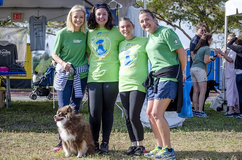Tina Harrington, Hayli Quinn, Alida Schiller and Sarah Ehmann with dog Myla