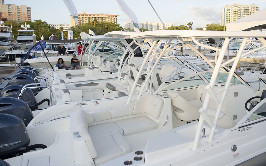 Several boats were on sale at the Suncoast Boat Show 2017 VIP Yacht Hop on April 21 at Marina Jack.