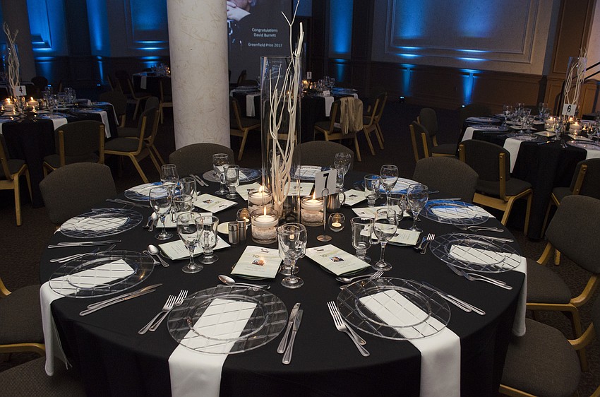 Tables were adorned with simple yet elegant decor at the Greenfield Prize Dinner on April 22 at Michael’s On East.