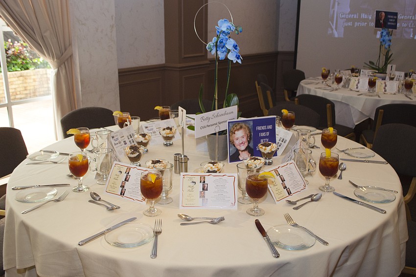 Orchid centerpieces adorned the tables at the Community Video Archives Hall of Fame Induction Luncheon on April 24 at Michael’s On East.