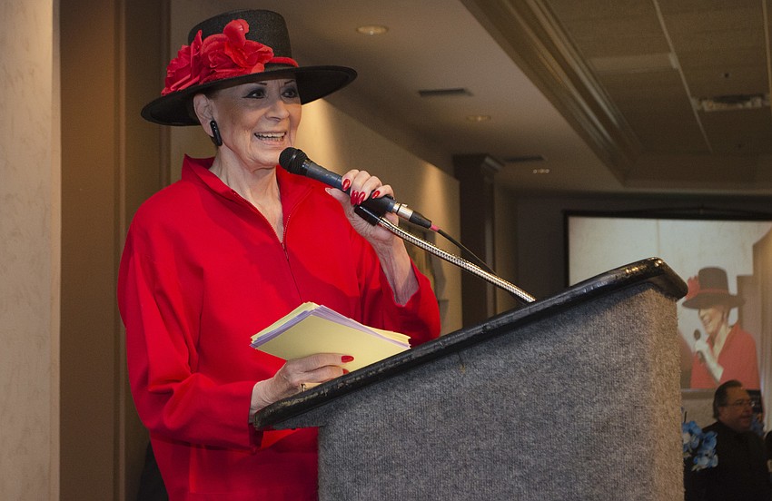 Community Video Archives Co-Founder Annette Scherman welcomes guests to the Community Video Archives Hall of Fame Induction Luncheon on April 24 at Michael’s On East.