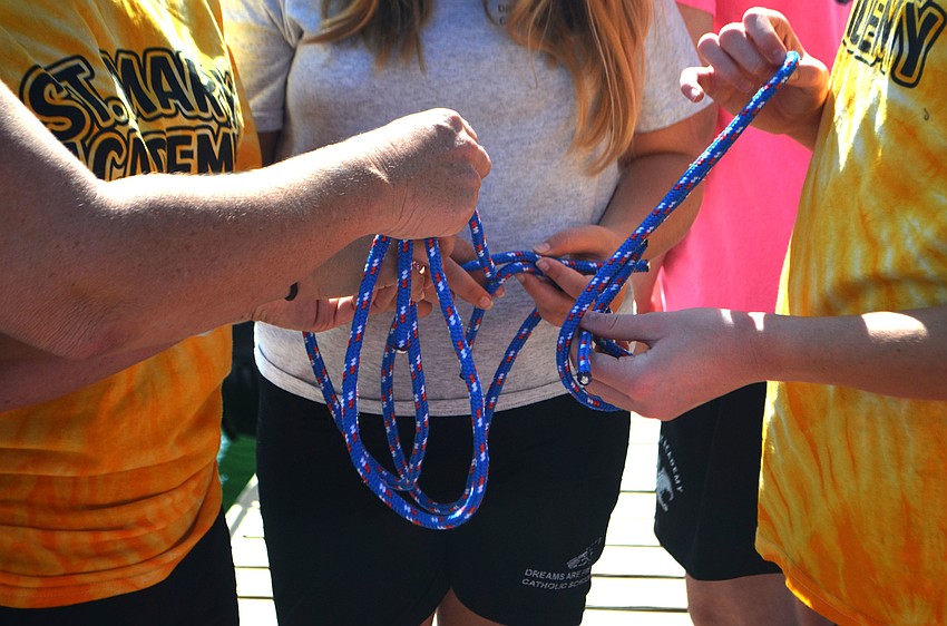 Students of St. Mary Academy learned how to tie knots at the Sarasota Sailing Squadron on April 26.