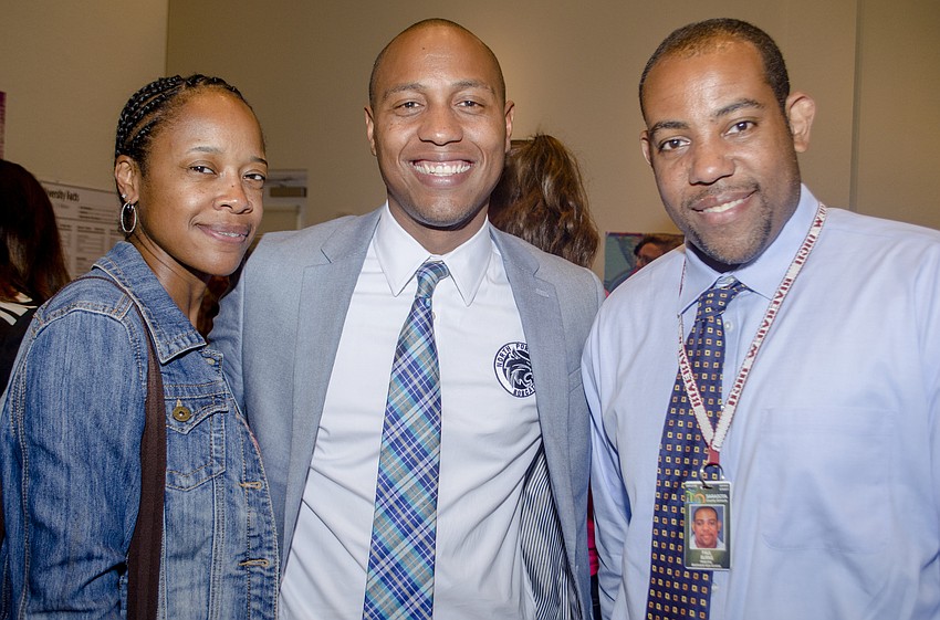Rashea Johnson of Brentwood Elementary School, North Port High School Principal Brandon Johnson and Riverview High School Principal Paul Burns