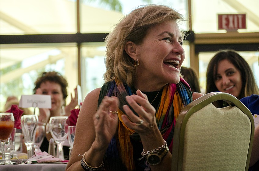 Pam Beitlich cheers after a performance by Stage Door Preschool students.