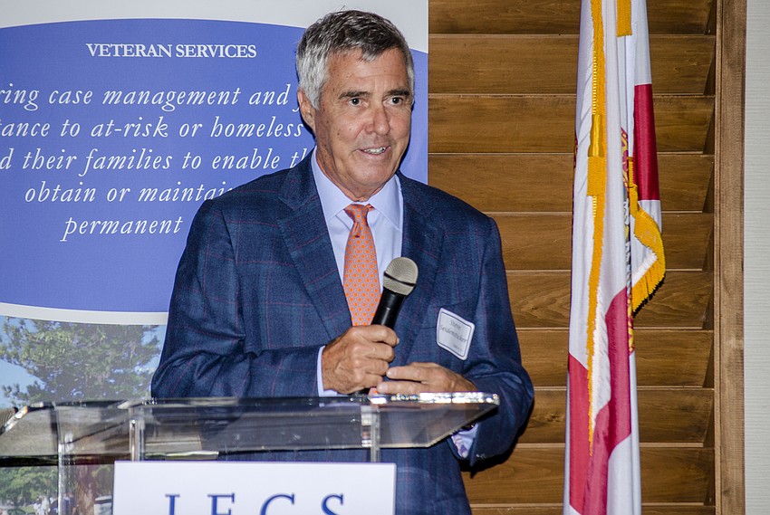 JFCS Board President Steve Sidensticker thanks community members and veterans for attending the event.