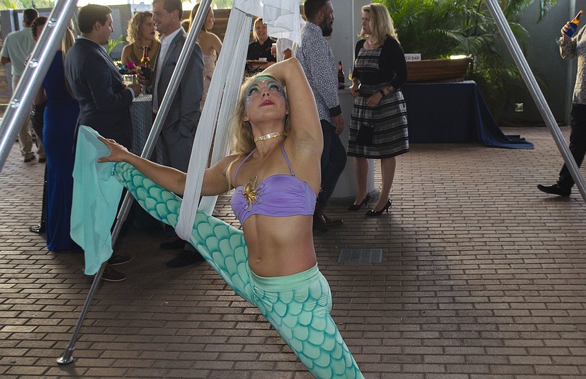A mermaid aerialist performs for guests at A Fashionable Gala: Shipwrecked on May 5 at Mote Marine Aquarium & Laboratory.