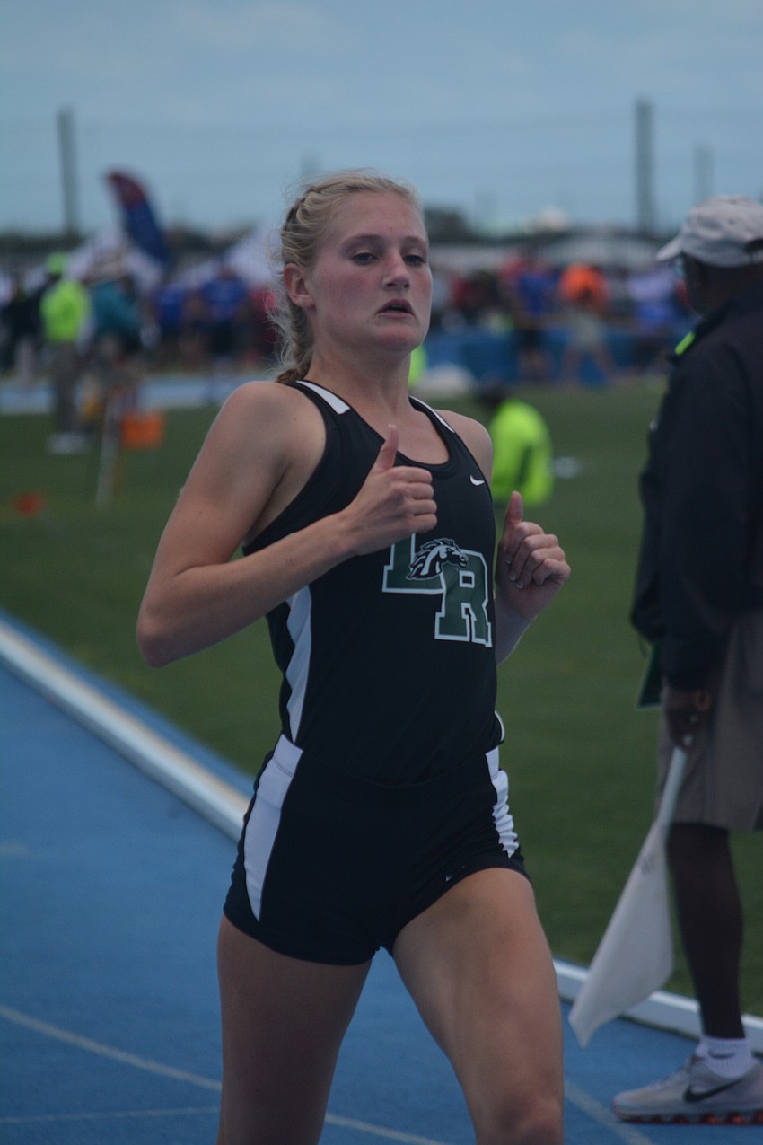 Lakewood Ranch'     s Sophia Falco finished the Class 4A girls 100 meter dash in second place.