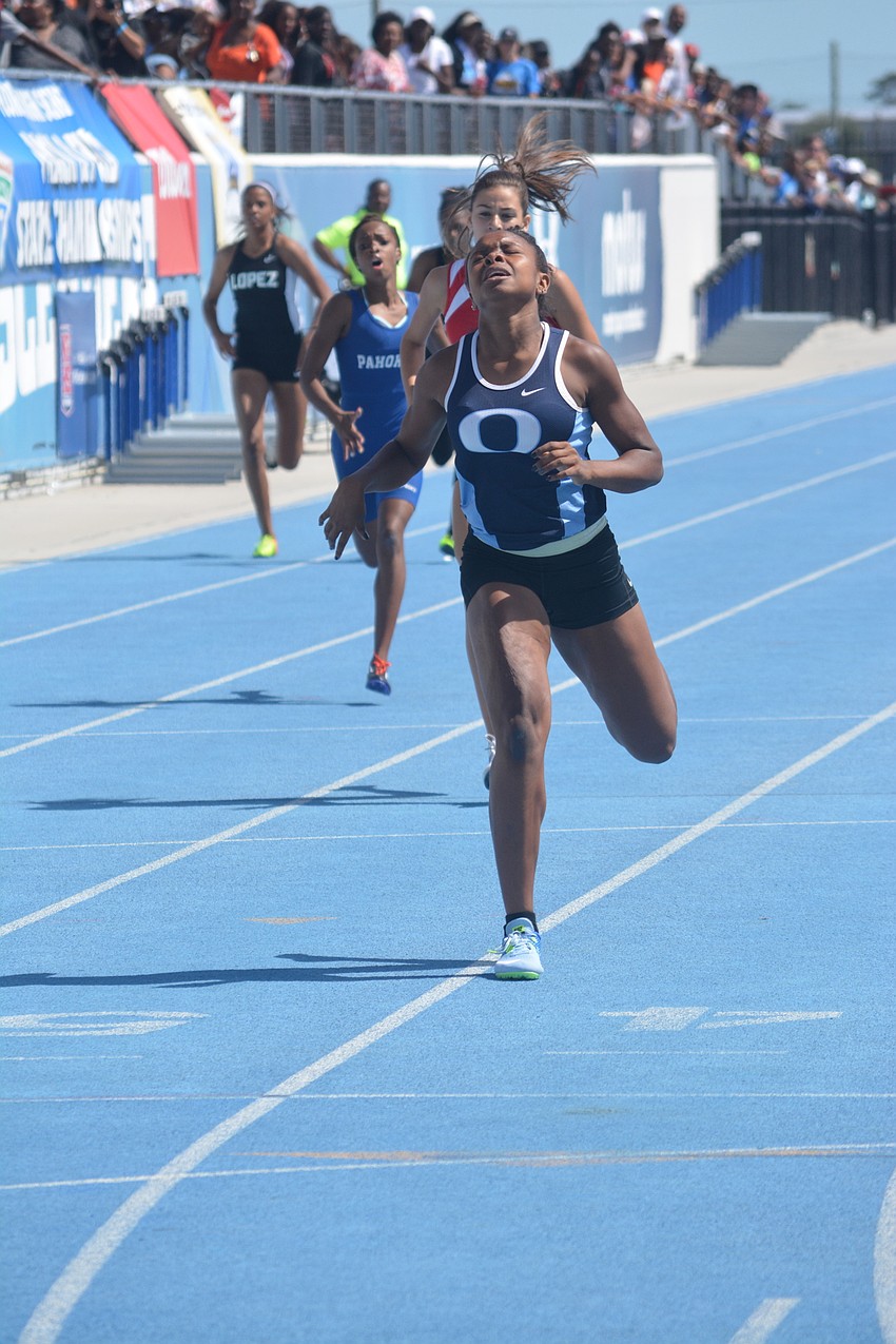 ODA'     s Saraiah Walkes looks exhaused after the Class 1A girls 200 meter dash.
